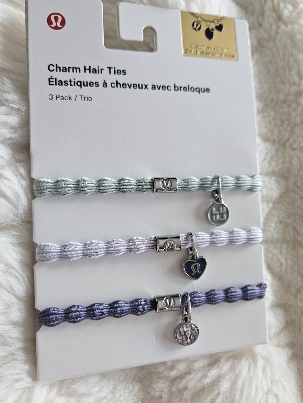 NWT Lululemon Logo Charm Hair Ties *3 Pack FOGN/FTLV/6M5V Sold Out!